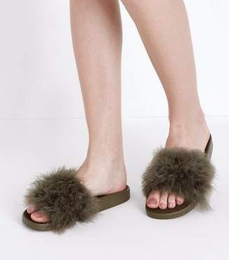 New Look Khaki Feather Strap Sandals