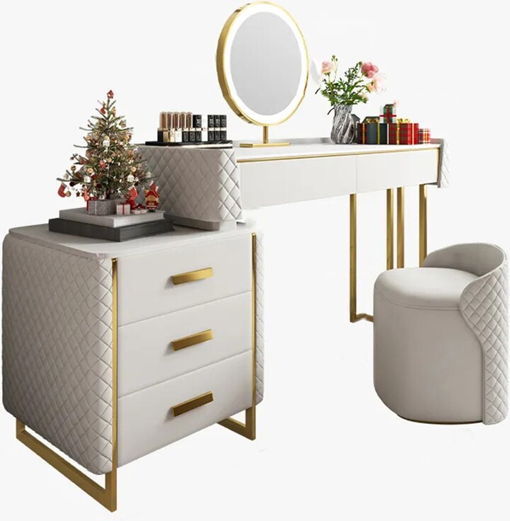 Home Solution Luxury Makeup Vanity Dressing Table Set with Side Cabinet ...