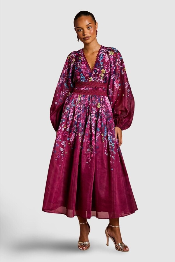Coast Petite Organza Lace Trim Midaxi Dress