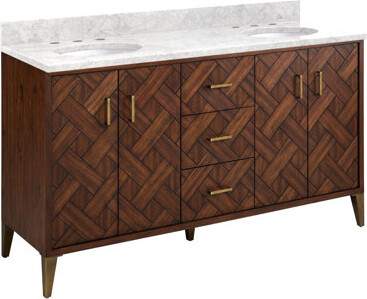 Signature Hardware Patzi 60" Free Standing Double Basin Vanity Set with Cabinet and Vanity Top - Oval Undermount Sinks