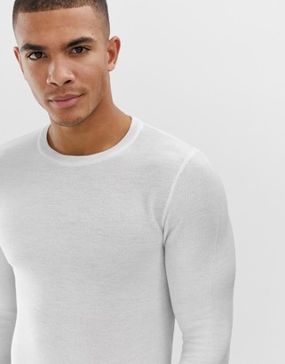 ASOS DESIGN extreme muscle fit honeycomb texture sweater in off white