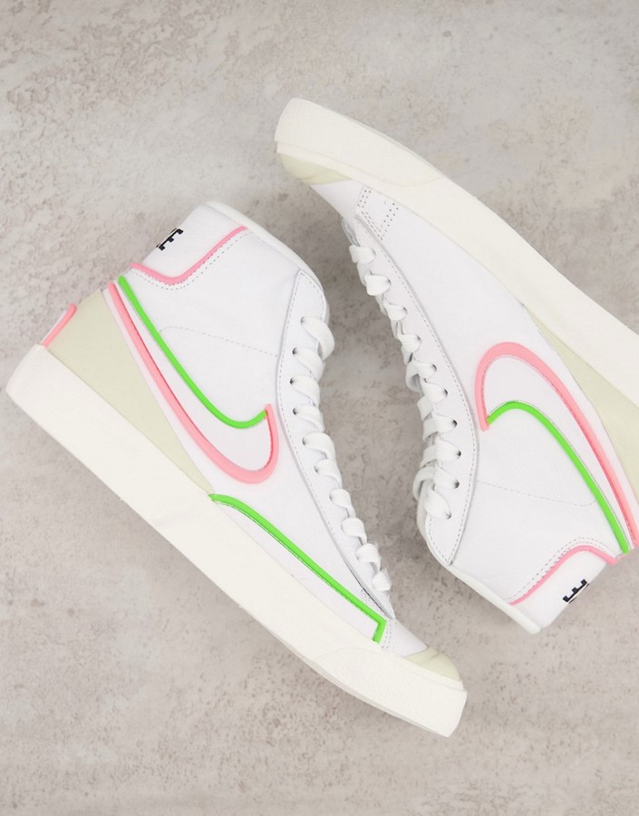 Nike Blazer Mid Infinite leather sneakers in white/electric green -  ShopStyle