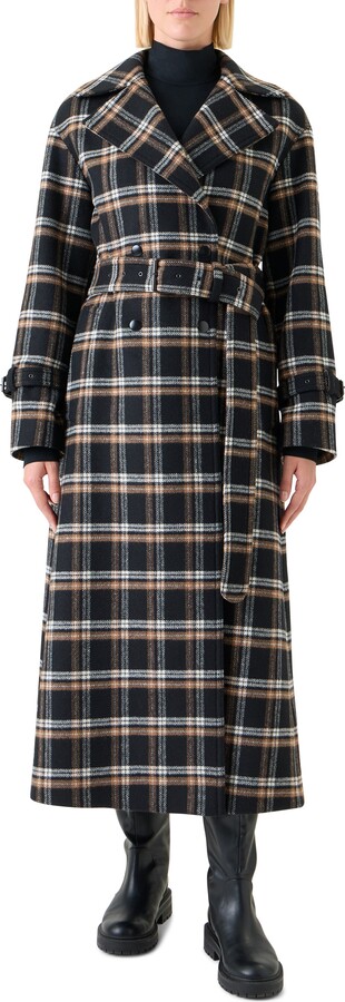 Akris Punto Plaid Double Face Wool Blend Trench Coat
