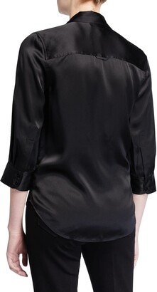 L'Agence Dani Silk Satin 3/4-Sleeve Button-Down Blouse