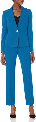 Le Suit LeSuit Women's 1 Button Notch Collar Crepe Slim Pant Suit