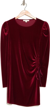 Shabby Chic Long Puff Sleeve Shirred Velvet Dress