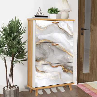 Shoe Storage Cabinet with 3 Flip Drawers for white gold marble texture Shoe Rack Storage Organizer