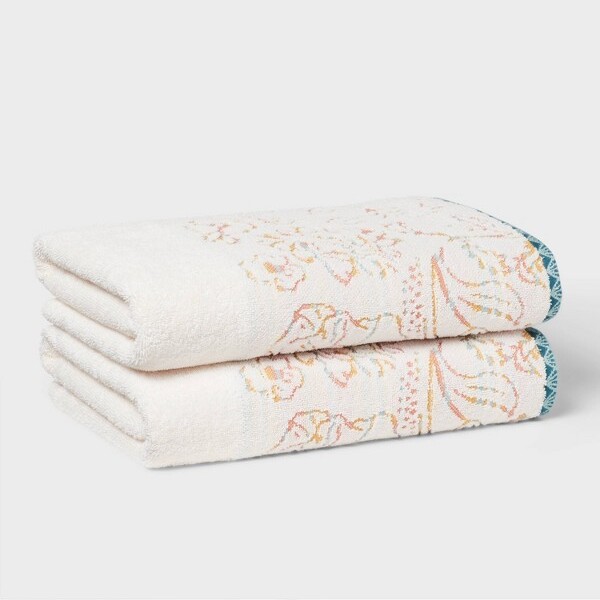 Threshold 2pcBohoBorderFloralBathTowelMulti