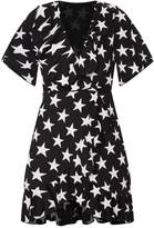 Thumbnail for your product : PrettyLittleThing Black Star Print Frill Wrap Over Tea Dress