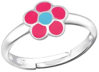 Glitzs Sterling Silver Children's Flower Adjustable Ring with Epoxy