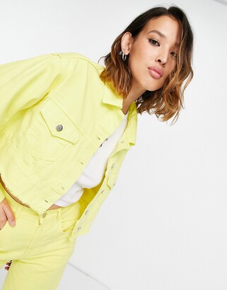 Reclaimed Vintage inspired crop denim jacket in yellow - ShopStyle