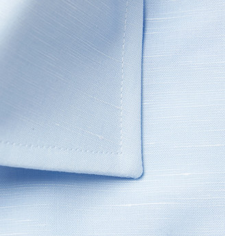 Canali Light-Blue Cutaway-Collar Slub Cotton And Linen-Blend Shirt