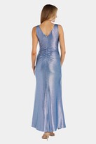 Thumbnail for your product : R & M Richards Long Crinkle Foil Knit Mock Wrap Bodice With Cut Out Detail And Draped Front Skirt