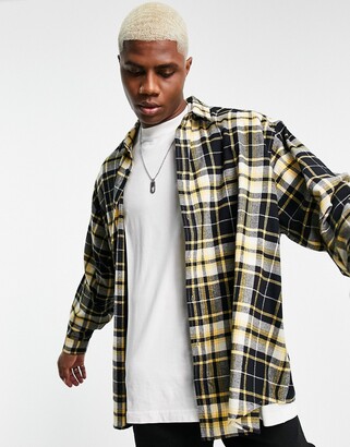 ASOS DESIGN super oversized check shirt in black and yellow 