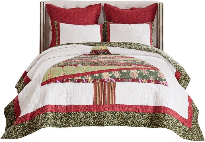 Christmas Tree Festive Holiday 3-Piece Cotton Blend King/Cal King Quilt Set