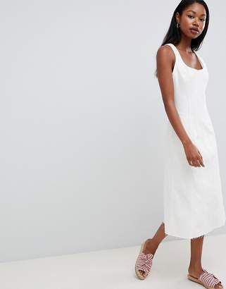ASOS Design DESIGN denim midi dress in white with seam detail