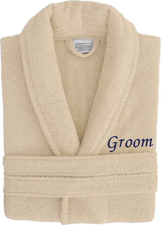 Linum Home Textiles "Groom" Embroidered Cotton Terry Bathrobe