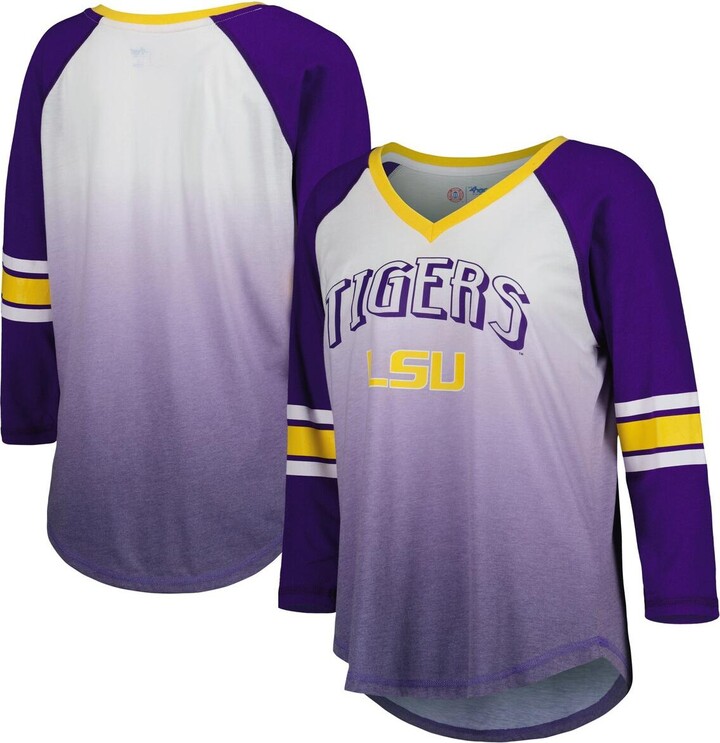 Women's Touch White/Purple Los Angeles Lakers Around The Horn Rhinestone Raglan Tri-Blend V-Neck T-Shirt Size: Small