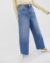 Thumbnail for your product : ASOS DESIGN premium wide leg jeans in mid wash blue