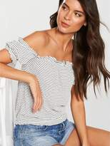 Thumbnail for your product : Very Shirred Bardot Top - Stripe