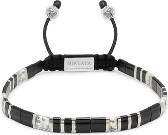 Mens Black String Bracelet With Silver Logo Bead, Nialaya