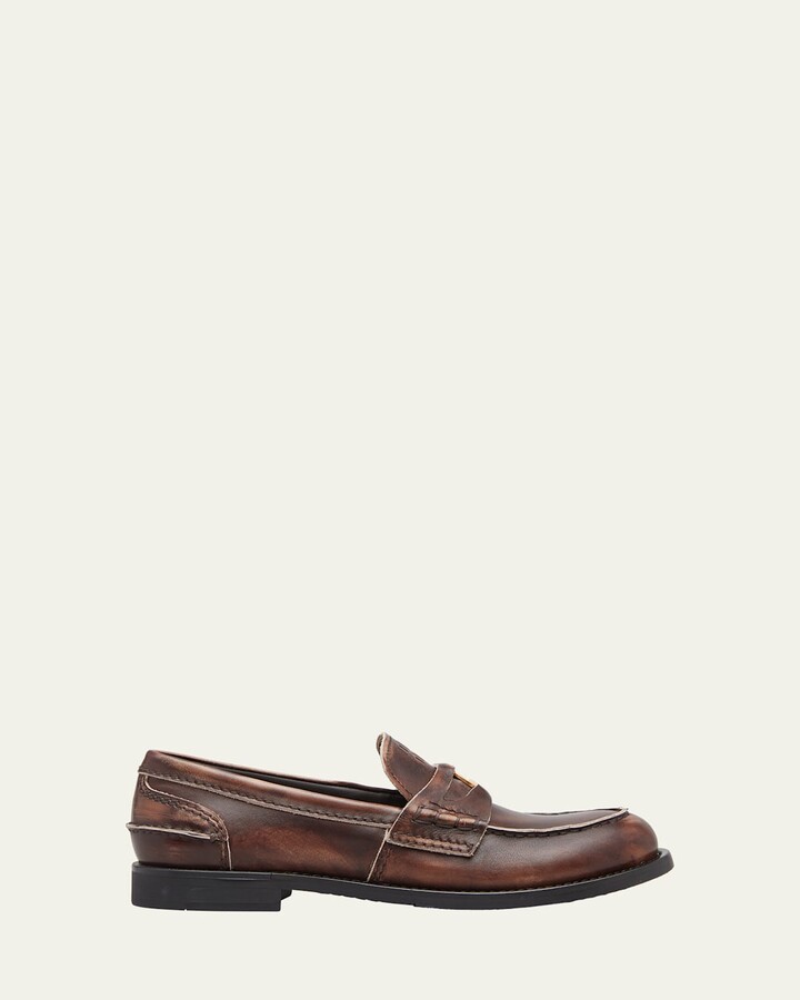 Miu Miu Leather Coin Penny Loafers