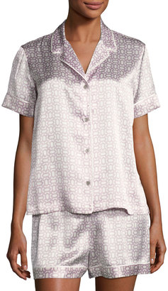 Natori Geometric-Print Short Silk Pajama Set, Purple Pattern