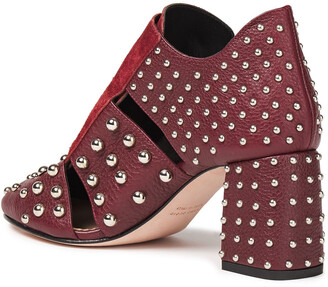 Red(V) Cutout Suede-trimmed Studded Textured-leather Pumps