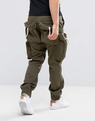 ASOS Straight Cargo Pants With Rope Ties In Khaki