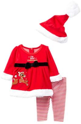 Rudolph the Red-Nosed Reindeer My First Christmas Velour Dress with Faux Fur, Leggings & Santa Hat Set (Baby Girls)