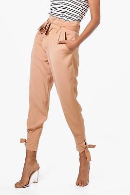boohoo Womens Brooke Tailored Ankle Tie Woven Slim Fit Trousers