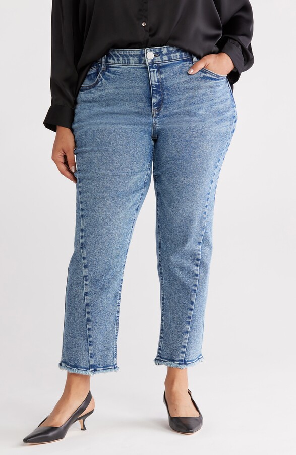 Frayed Twist Seam High Waist Ankle Straight Leg Jeans