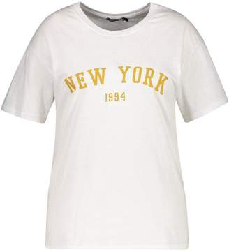 boohoo NEW Womens Plus New York Slogan T-Shirt in Cotton