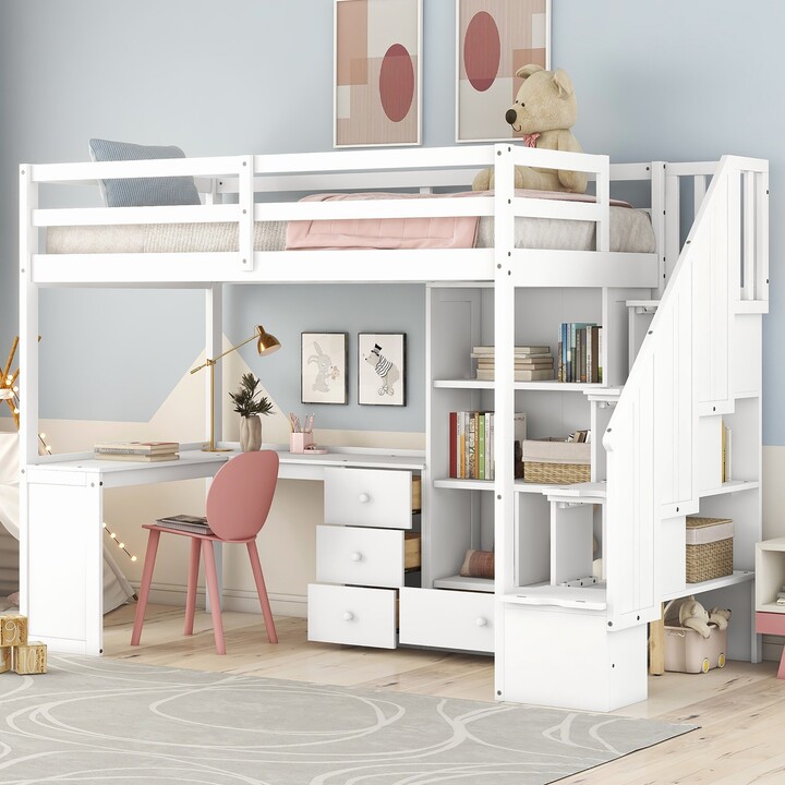 HOMEBAY Loft Bed with LShaped Desk and Drawers, and Storage