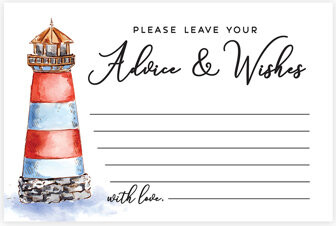 Nautical Lighthouse Wedding Advice & Well Wishes Guest Book Cards For Bride And Groom, 56 Pack