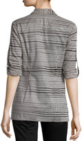 Thumbnail for your product : Halston Long-Sleeve Button-Front Voile Blouse, Black/Shell