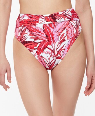 Jessica Simpson Printed Paradiso Palm High-Waist O-Ring Bottoms Women's Swimsuit