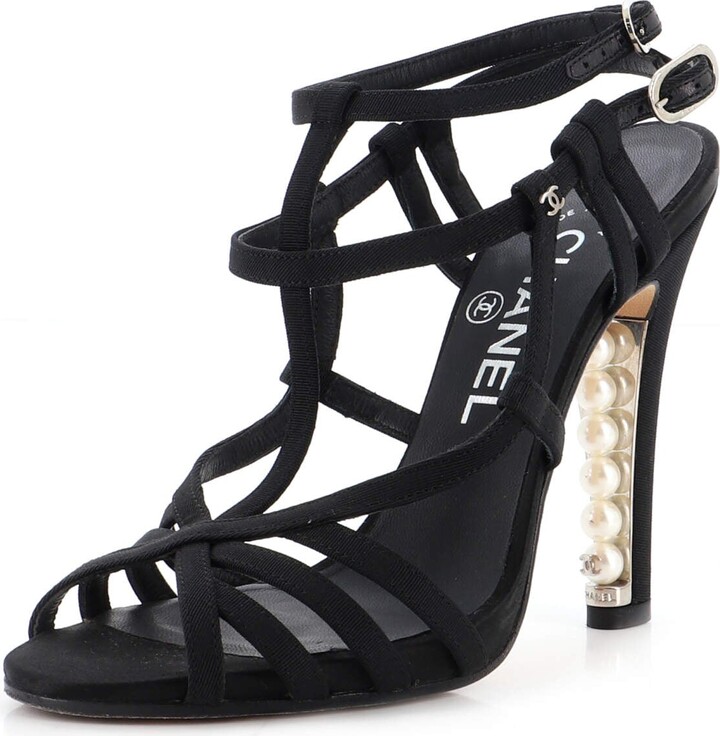 Chanel Women's Pearl Heel Strappy Sandals Grosgrain - ShopStyle