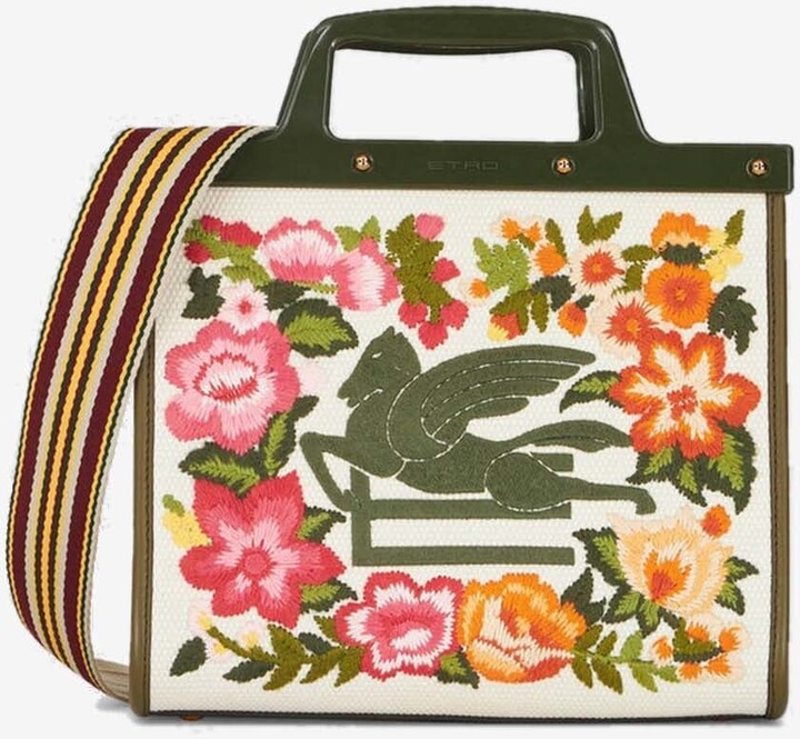 Etro Embroidered Canvas Medium Soft Trotter Shopping Bag