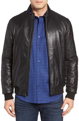 Bugatchi Men's Leather Jacket With Woven Panels