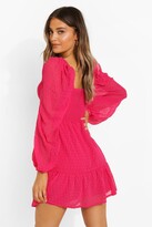 Thumbnail for your product : boohoo Dobby Mesh Long Sleeve Ruched Skater Dress