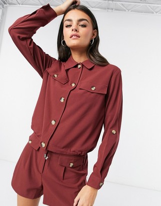 Vero Moda safari overshirt jacket in brown