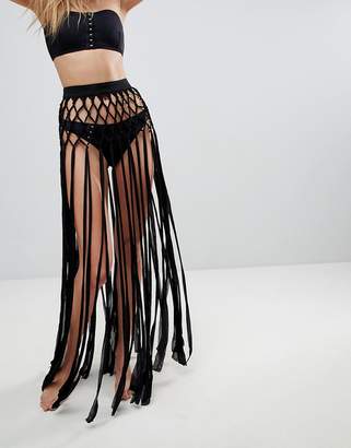 ASOS Design DESIGN Slinky Fringed Knotted Beach Sarong Skirt