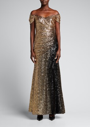 off the shoulder gold sequin dress