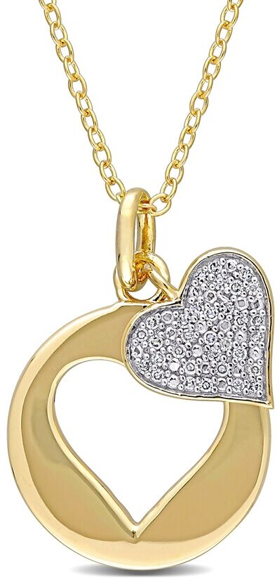 Dividiamonds Mom & Baby Sim Clear Diamond Accent in 14K Yellow Gold Plated Double Heart Pendant Necklace 
