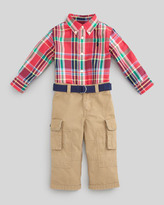 Thumbnail for your product : Ralph Lauren Childrenswear Plaid Oxford Shirt & Ripstop Cargo Pants Set, 3-9 Months