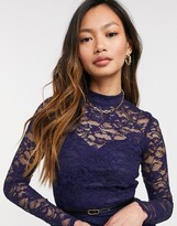 Thumbnail for your product : Little Mistress lace sleeve skater dress in navy
