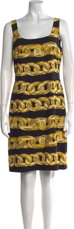 Boutique Moschino Shift Dress Black Printed Sleeveless with Scoop Neck Concealed Zip Closure at Back Designer size 44.