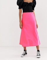 Thumbnail for your product : New Look satin midi skirt in neon pink