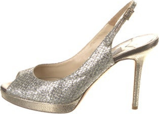 Jimmy Choo Glitter Slingback Sandals Metallic & Silver Platform Buckle Closure at Ankles